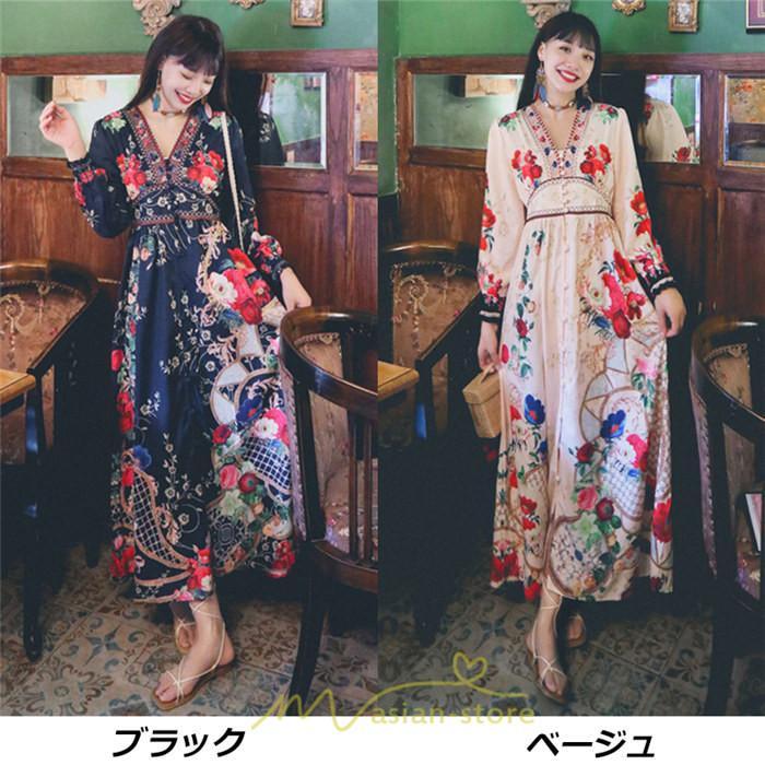 マキシ | マキシワンピース レディース ロング丈 大人 ワンピ 花柄 夏秋 Vネック カジュアル 着やせ きれいめ 撮影 人気 二次会 パーティー 通気 ゆったり 夏秋服