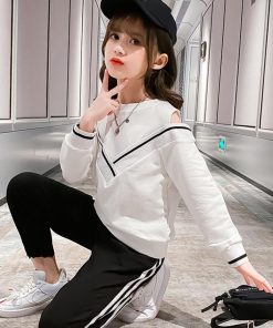 （子供）その他 | Tシャツ 長袖 肩開き おしゃれ 洋服 長ズボン オフショルダー 運動着 可愛い 女の子 子供服 セットアップ ジュニア キッズ?