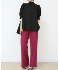 シャツ・ブラウス | ブラウス レディース 半袖 パフスリーブ ノーカラー ハイネック リボン 後ろリボン フォーマル 春夏 2way フレア 20代30代40代50代 通勤通学 蝶結び エレガント