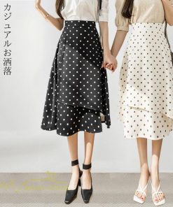 スカート | ロング 水玉 春夏 Aラインエレガント レディース 40代 ハイウェストボトムス 大人 通勤OL 体型カバー 20代 オシャレ30代 50代