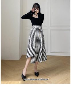 スカート | ロングきれいめ レディース ロング丈 Aライン 20代 30代 40代 50代 秋 冬 千鳥格柄 細見え 可愛い ハイウエスト お出かけ 高見え
