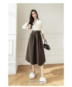 スカート | ロング レディース ロングフレア冬 ミモレ丈 暖かい ボトムス  ロング丈 ベルト付き 2022年秋冬 暖か 通学 通勤 ラシャ