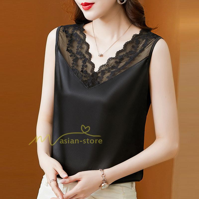 キャミソール タンクトップ | トップス タンクトップ レディース ノースリーブ Vネック Vネックタンク 20代30代40代50代 ママ 母 インナー カジュアル お出かけ カシュクール レース付き