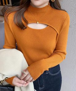 ニット・セーター | ニットトップス 胸開き プチハイネック