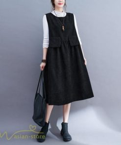 ノースリーブ | ワンピース 秋 冬 レディース 無地 可愛い 新作 丸首 コーデュロイ ひざ丈 ミディアムワンピース ゆったり シンプル ゆるワンピース プルオーバー