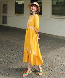 マキシ | ワンピース きれいめ レディース 夏 秋 ロング 上品 大人 七分袖 お出かけ 高見え 赤 白 黄色 上質 20代 50代 40代 ゆったり リゾート 30代 旅行 体型隠し