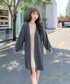 カーディガン | ニットレディース 羽織り ロング丈 パフスリーブ 秋冬 ゆったり ロングニット アウター 20代30代 膝丈 大人 ニットアウター