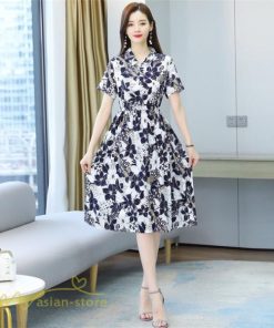 ミディアム | シャツワンピース レディース ワンピース 着痩せ 花柄 膝丈 ミディアムワンピース 上品 Aラインワンピース 春 夏新作 フリーサイズ サマーワンピース 通勤通学