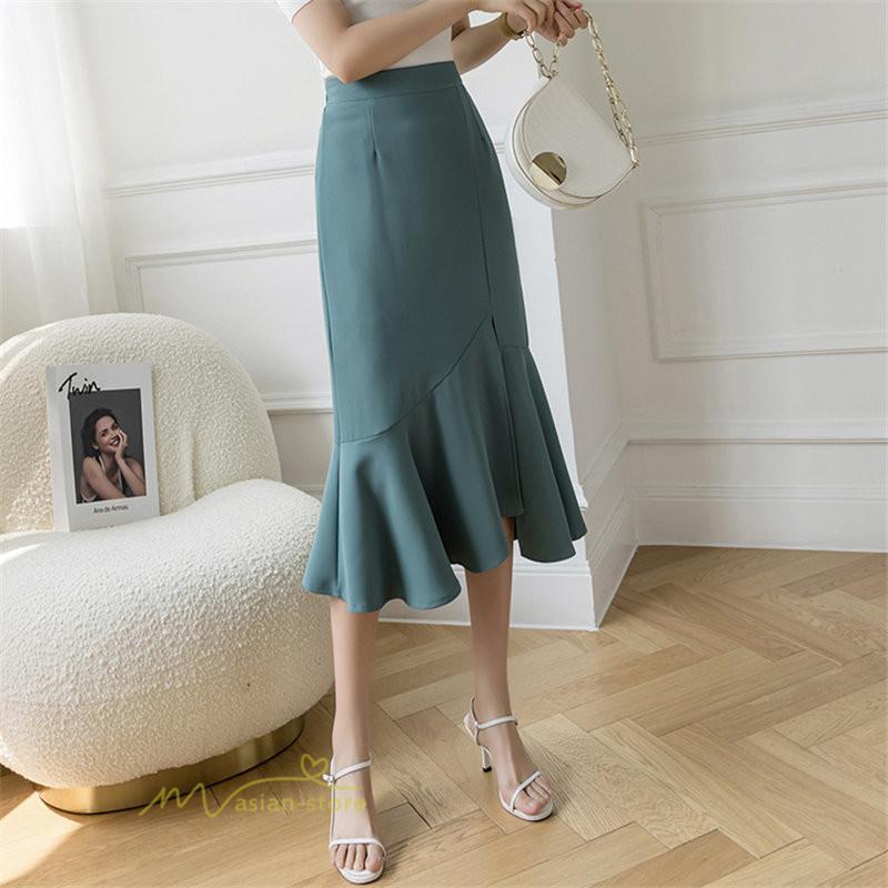 スカート | マーメイドボトムス レディース きれいめ 春 夏 無地 オフィス おしゃれ ミモレ丈 フォーマル 通勤 韓国風 ハイウエスト スリット エレガント 40代