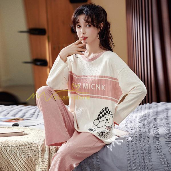 パジャマ ルームウェア | パジャマ ルームウェア レディース 春秋 長袖 パジャマ 綿ルームウェア 20色 上下セット 可愛い ナイトウェア Tシャツ 寝巻き 室内着 ホームウェア ロングパンツ