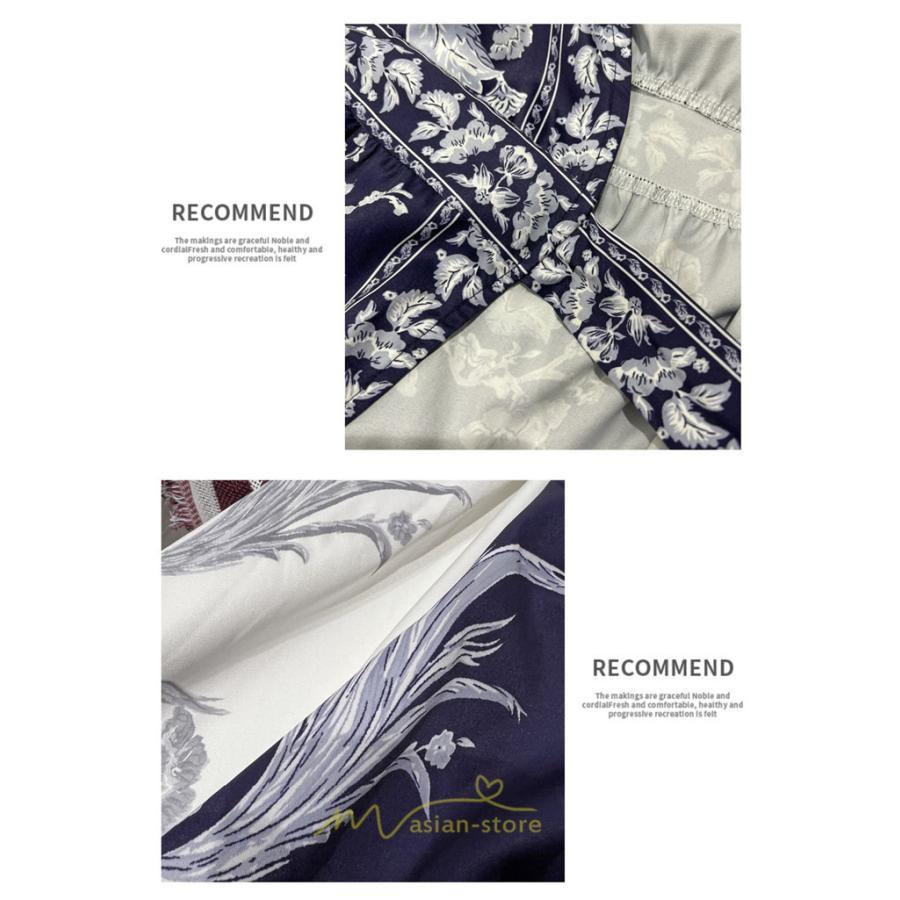 マキシ | マキシワンピース ロングワンピース レディース 夏 秋 長袖 紺 ゆったり Aライン 花柄プリント きれいめ リゾート 大人 20代 母 40代 同窓会 二次会 ママ 30代