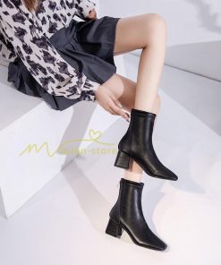 ショートブーツ | ブーティー ブーツ レディース シューズ 靴 太ヒール チャンキーヒール 合皮ブーツ PUブーツ くつ 黒靴 春秋冬 後ろファスナー 大人 美脚