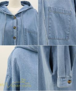 デニムワンピース | フード付き レディース デニム ワンピース 20代 30代 長袖 Aライン プルオーバー カジュアル 秋 冬 新作 40代 フリーサイズ シンプル 50代