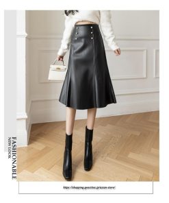 スカート | ロング丈 ロングレザーマーメイドミモレ丈 秋冬 無地 レディース Aライン 通勤 オシャレ カジュアル オフィス OL 着痩せ