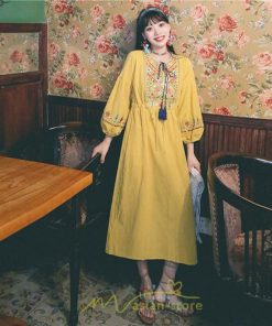 マキシ | ワンピース 長袖 夏 秋 レディース 綿麻 きれいめ ロング リゾート  体型カバー イベント デート デート服 ジャーニー 女子会 旅行 外出 楽ちん エスニック風