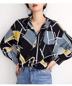 シャツ・ブラウス | シャツ ブラウスシャツ レディース トップス 長袖 ポロネックシャツ ブラウス シャツブラウス 春 夏 秋 レトロ カジュアル シャツ リゾート 幾何学模様