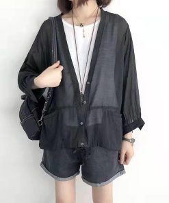 カーディガン | レディース UVカットー 初秋 秋新作 コーデ 冷え防止 羽織 ボタン Vネック 無地 長袖 7色 フリーサイズ かわいい 春 夏 秋 透け感 体型カバー