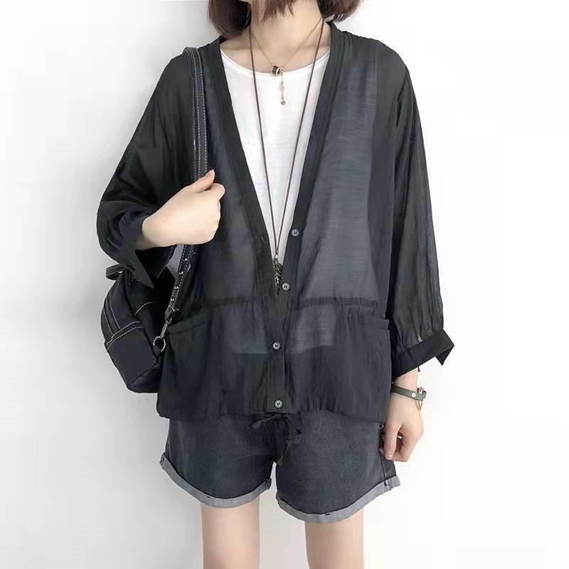 カーディガン | レディース UVカットー 初秋 秋新作 コーデ 冷え防止 羽織 ボタン Vネック 無地 長袖 7色 フリーサイズ かわいい 春 夏 秋 透け感 体型カバー