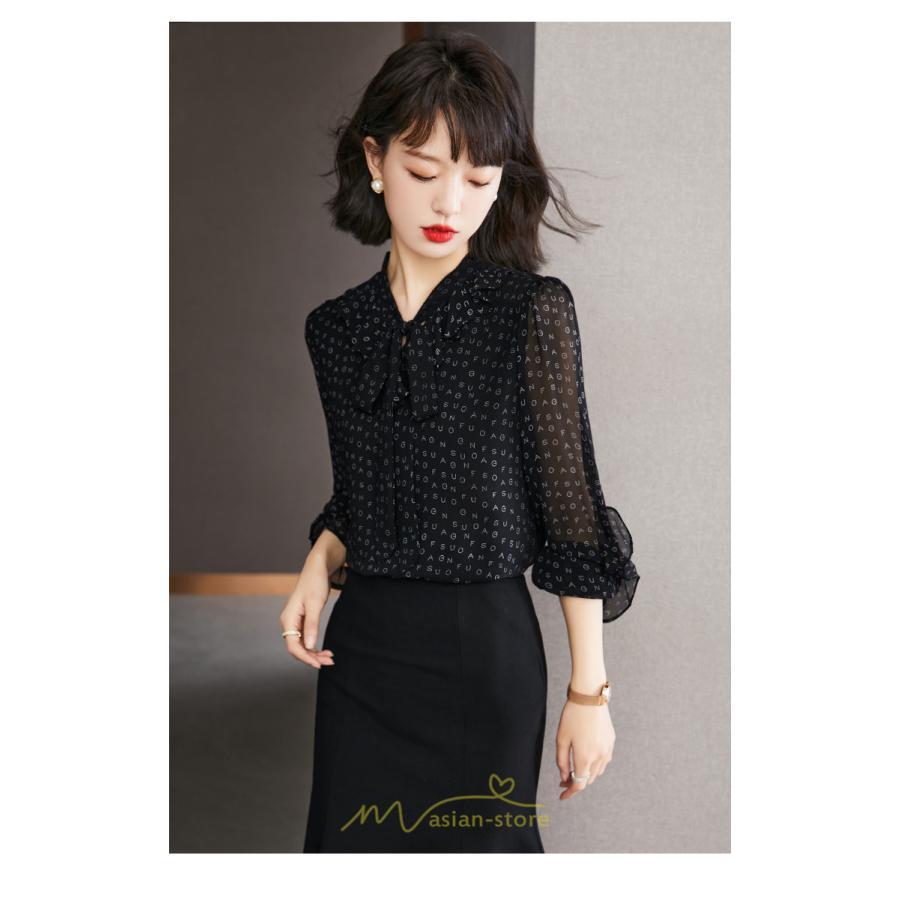 シャツ・ブラウス | ブラウス レディース トップス シャツ シフォン 長袖 黒 アルファベット 20代 30代 40代 通勤 ナチュラル 楽チン カジュアル カジュアル おしゃれ