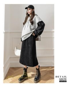 スカート | Aライン秋冬コーデ ウエストゴム カジュアル 20代 30代 着痩せ 秋 冬 ひざ下丈 パイル地 OL 40代 ポケット ビジネス 50代 裾口スリット
