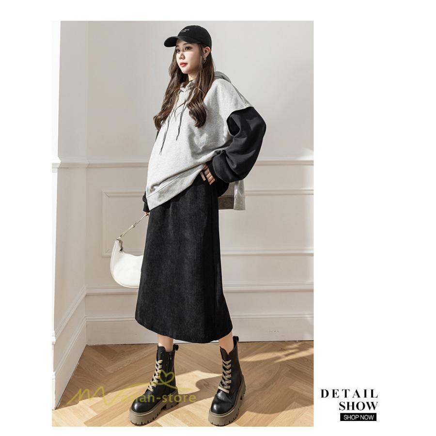 スカート | Aライン秋冬コーデ ウエストゴム カジュアル 20代 30代 着痩せ 秋 冬 ひざ下丈 パイル地 OL 40代 ポケット ビジネス 50代 裾口スリット