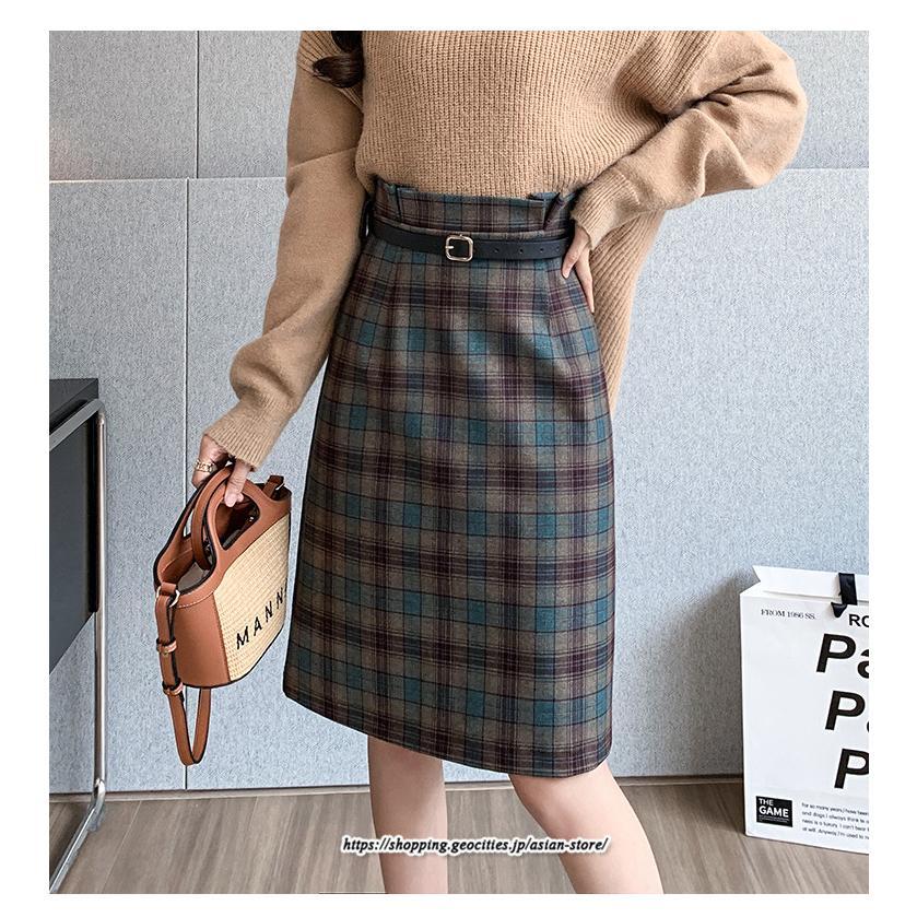 スカート | ミモレ丈 ひざ丈 レディース チェック柄 体型カバー 着痩せ Aライン ハイウエスト 上品 2022新作 通勤 秋冬コーデ オシャレ 韓国風 キレイめ