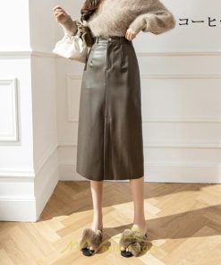 スカート | レザーフレアロング レディース  ボトムス ロングAライン ミモレ丈 かっこいい スリット オシャレ 着痩せ キレイめ