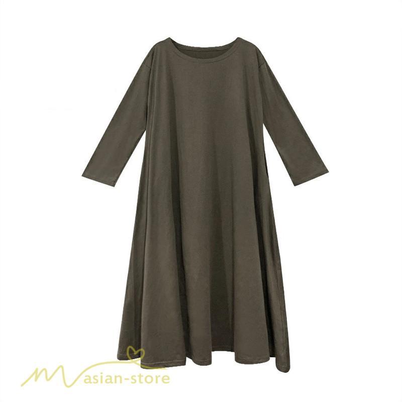 マキシ | Aラインワンピース ワンピース レディース 無地 長袖 マキシワンピース プルオーバー カジュアル 20代 30代 ゆったり 体型カバー フレア 40代 50代 おしゃれ