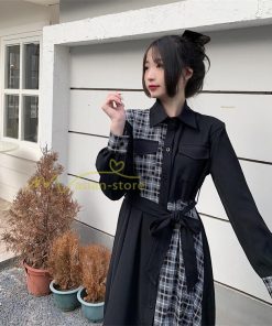 マキシ | シャツワンピース 秋物 レディース ロングワンピース ドッキングワンピース 切替 チェック柄 Aラインワンピース レイヤード風 フェイク お呼ばれ 30代40代50代