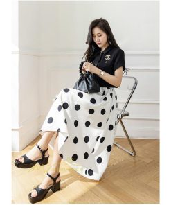 スカート | ロング丈フレアウエストゴム レディース 春夏 体型カバー ドット柄 フェミニン デイリー 通勤通学 着痩せ 着回し カジュアル お出かけ 20代30代40代