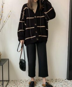 ニット・セーター | ニットカーディガン BIGチェック柄 韓国風