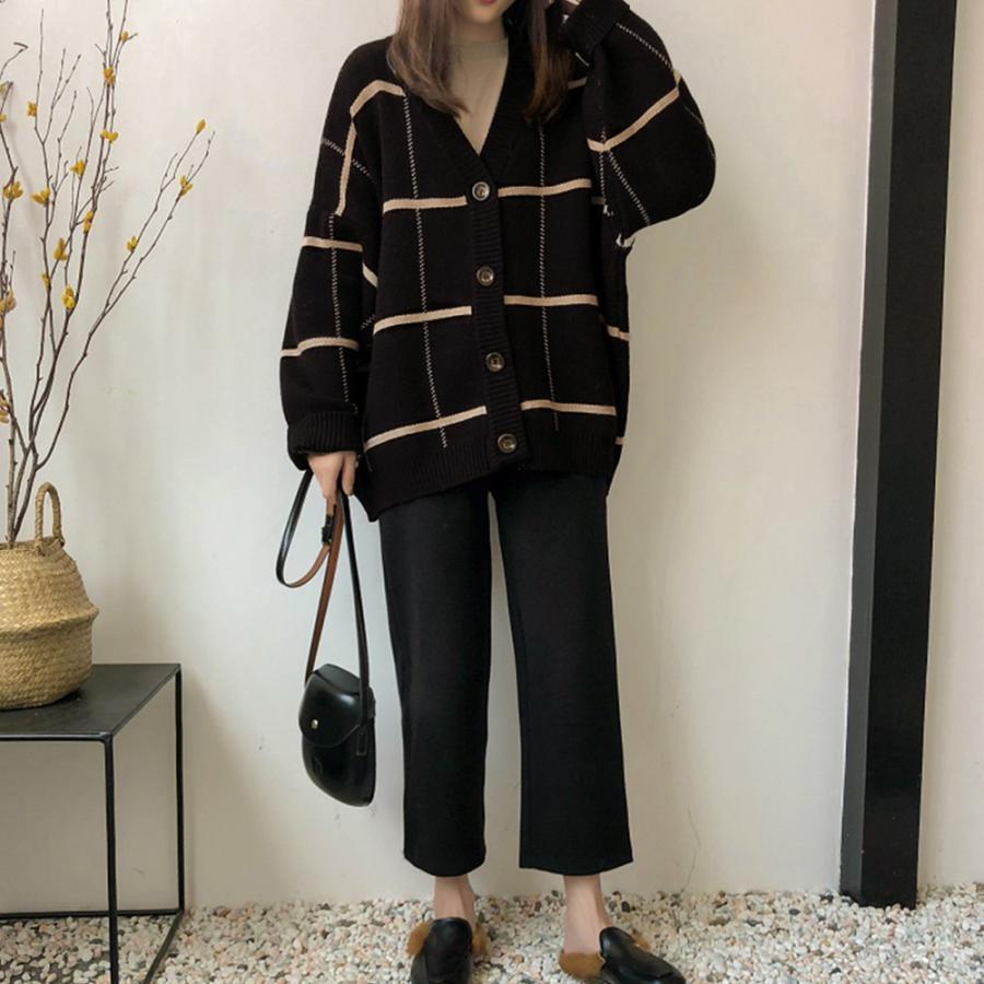 ニット・セーター | ニットカーディガン BIGチェック柄 韓国風