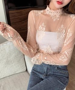 透かし編みトップス | トップス インナー ブラウス 長袖 レディース ネック シースルー