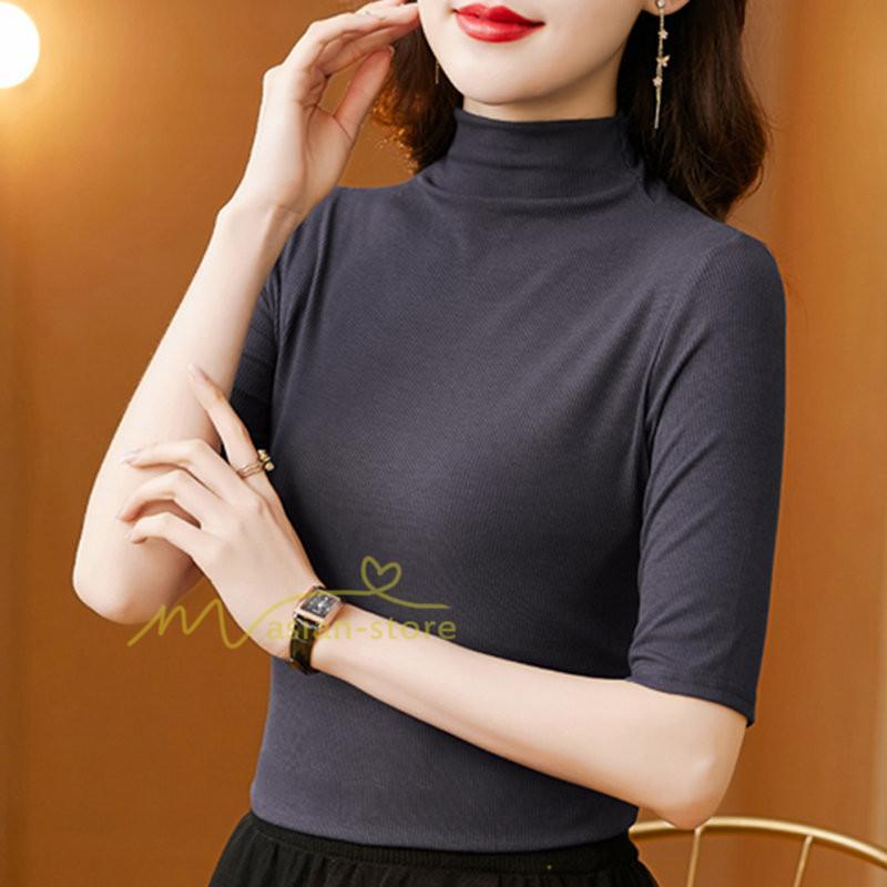 tシャツ・カットソー | トップス カットソー インナー Tシャツ レディース 五分袖 春 カジュアル おしゃれ 女性用 シンプル 着痩せ 20代30代40代50代 ホワイト ブラック 夏物 無地