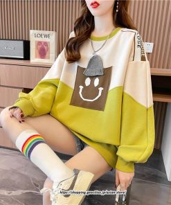 パーカー | トレーナー レディース プルオーバー クルーネック 長袖 トップス スウェット ゆったり 切り替え 大きいサイズ おしゃれ コットン 送料無料 厚手 丸首 綿