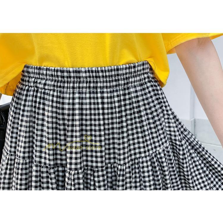 スカート | フレア ロング春物 レディース 春夏 チェック柄 ドッキング リゾート 体型カバー お出かけ 20代30代40代50代 着痩せ 通勤通学 カジュアル