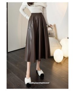 スカート | ロングレザープリーツAライン秋 冬 レディース ロング丈 着痩せ 20代 30代 40代 送料無料 50代 2022年