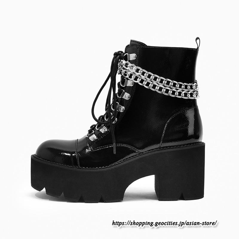 ショートブーツ | 大きいサイズ26.5cm レディース 厚底ブーツ 上品 ブーツ 秋冬 春 チャンキーヒール 太ヒール シンプル ハイヒール 大人 レースアップ 黒ブーツ
