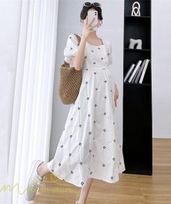 ワンピース | マタニティスカート レディース 着痩せ Aライン半袖 スクエアネック 薄手 夏新作 膝丈 妊婦服 柄 ポケット 産前 マタニティウェア 夏服