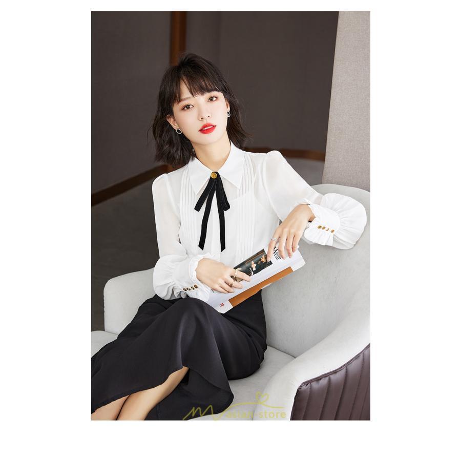 シャツ・ブラウス | ブラウス レディース トップス シャツ シフォン 長袖 白 リボン 20代 30代 40代 通勤 カジュアル ナチュラル カジュアル おしゃれ 楽チン