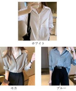 シャツ・ブラウス | シャツ おしゃれ 無地 オフィス ボダン ブラウス トップス ロング 襟付き 前開きシャツ レディース 仮ポケット付き