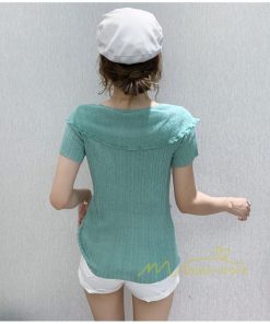 ｔシャツ・カットソー | サマーニット レディース 半袖 Vネック カラー きれいめ トップス Tシャツ ニットソー 薄手 新品 夏新作 2021 激売れ お出かけ ファッション 激売れ エレガント