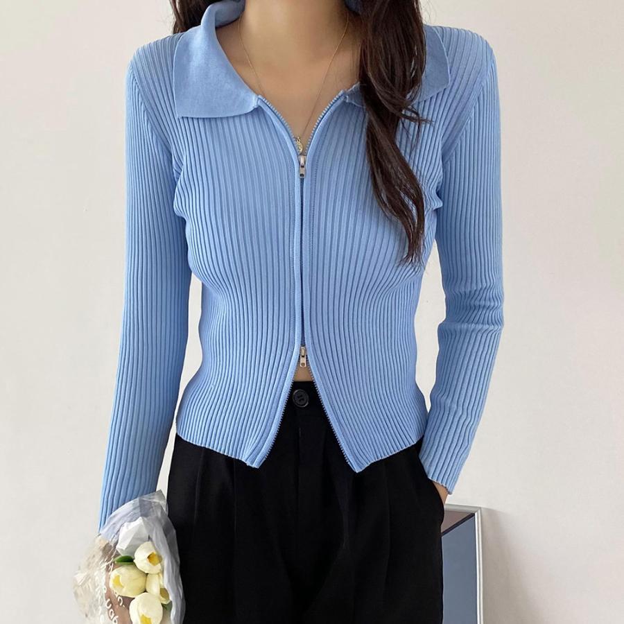 ニット・セーター | リブニットトップスレディースジップアップ