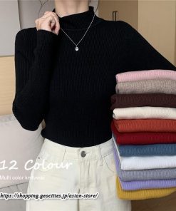 ニット・セーター | カットソー ニット レディース リブニット 長袖 秋冬 春 トップス スリム ストレッチ インナー 無地 プルオーバー 長袖ニット 通学通勤 長袖カットソー 着痩せ