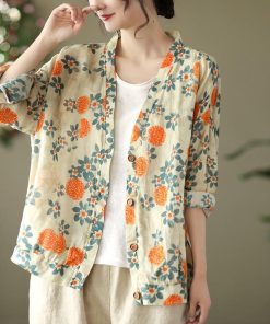 カーディガン | 麻混 レディース 花柄 初秋 リネン カジュアル Vネック 長袖 羽織 きれいめ 春 夏 秋 薄手 おしゃれ 40代50代 ゆったり 20代30代 大きいサイズ