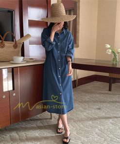マキシ | ワンピース シャツワンピース ロングデニムシャツワンピース 韓国ファッション 20代30代40代50代 着回し 通勤通学 上品 着痩せ お出かけ 激売れ カジュアル