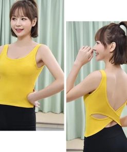 キャミソール | ノースリーブ ブラトップ レディース リブインナートップス セクシー下着 タンクトップ 背中開き パッド付き バッククロス