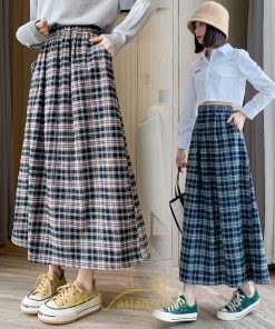 スカート | チェックロングウエストゴム チェック柄 大人 ハイウエスト Aライン30代40代50代 通学通勤 可愛い スカート ゆったり