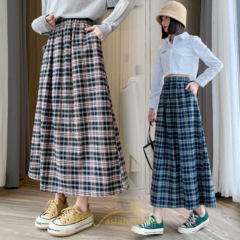スカート | チェックロングウエストゴム チェック柄 大人 ハイウエスト Aライン30代40代50代 通学通勤 可愛い スカート ゆったり