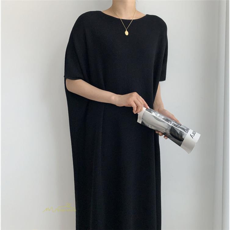 マキシ | ワンピース 夏 春 レディース 半袖 カジュアル 30代 20代 ロング かわいい 無地 5分袖 ゆるシルエット 体型カバー ビッグシルエット カジュアル